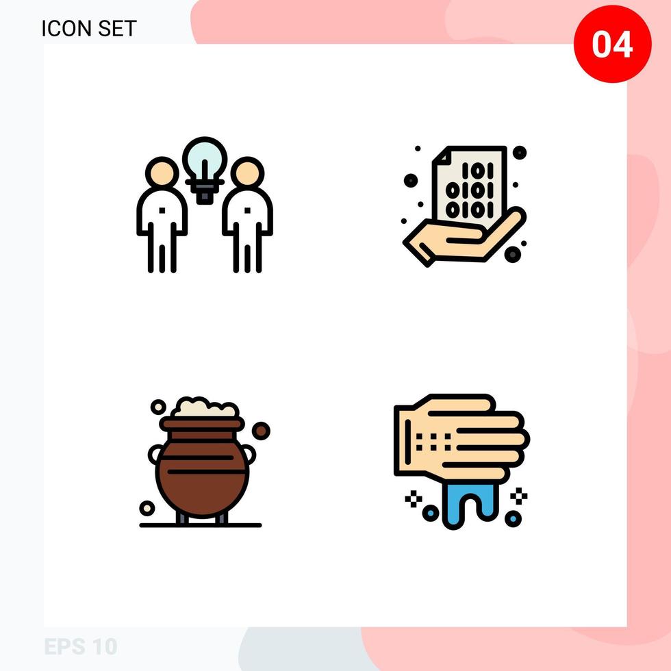 Pictogram Set of 4 Simple Filledline Flat Colors of brainstorm coding team binary gold Editable Vector Design Elements