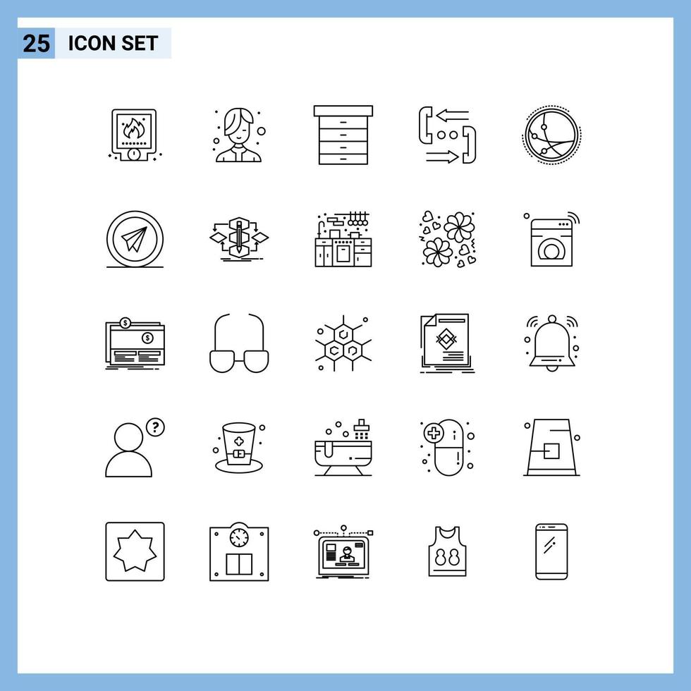 Modern Set of 25 Lines Pictograph of worldwide help salon contact call Editable Vector Design Elements