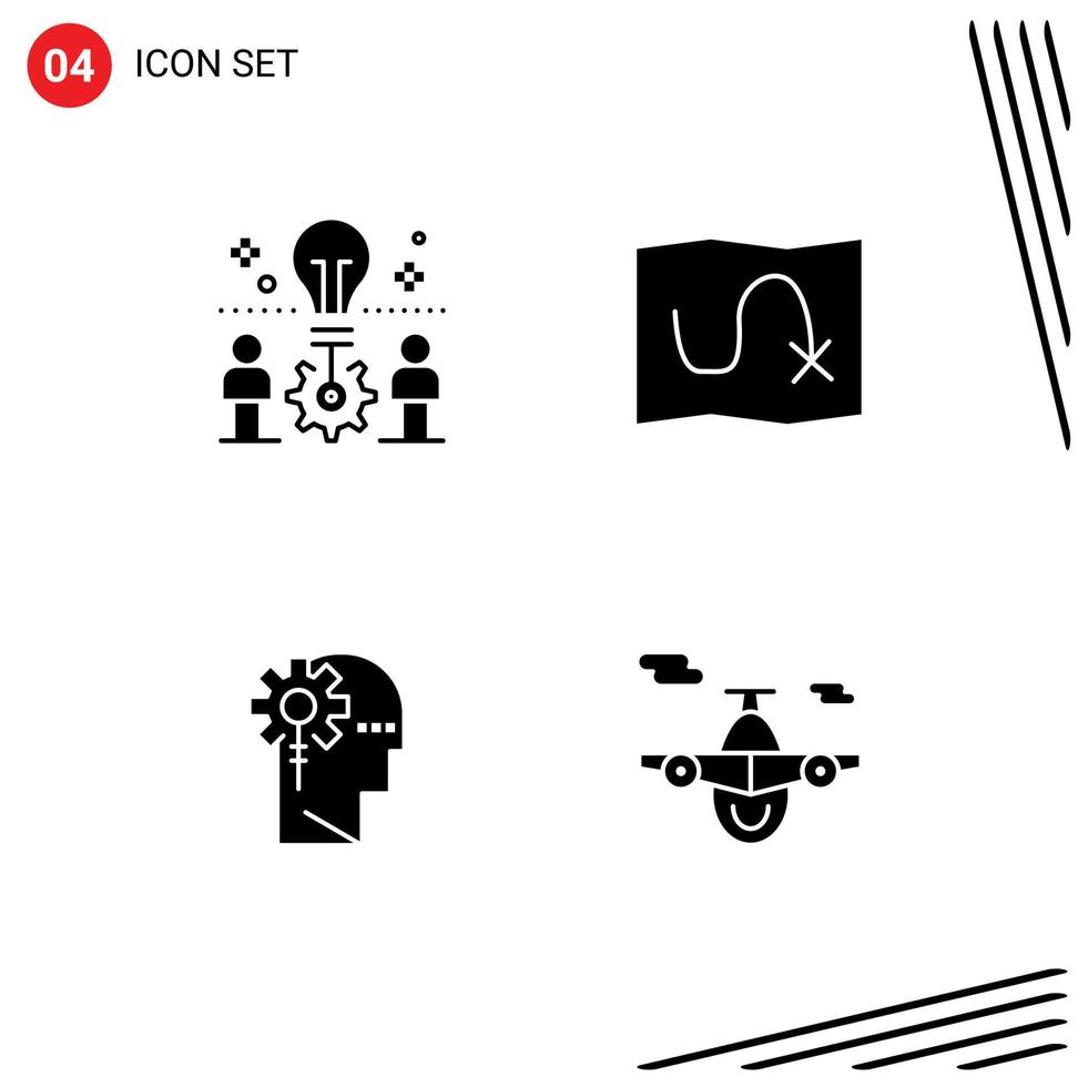 Mobile Interface Solid Glyph Set of 4 Pictograms of team critical solution route information Editable Vector Design Elements
