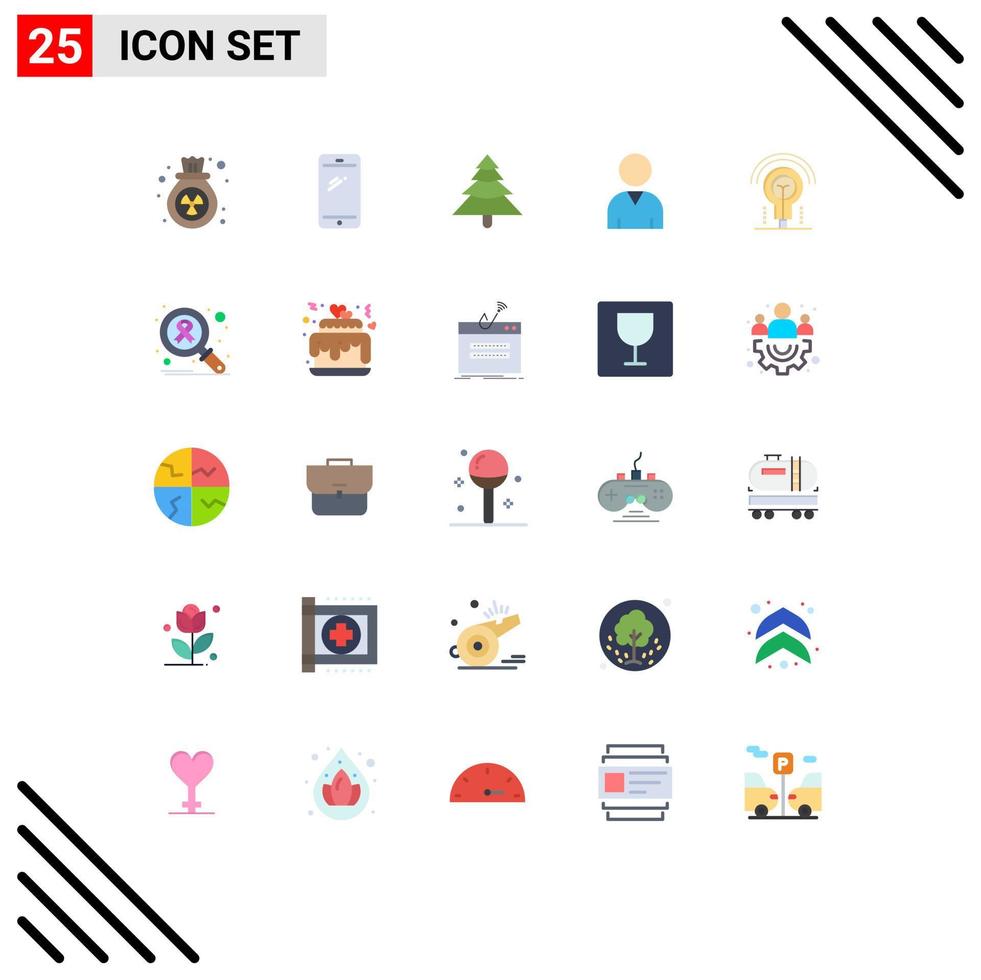 Flat Color Pack of 25 Universal Symbols of hotel idea iphone bulb human Editable Vector Design Elements