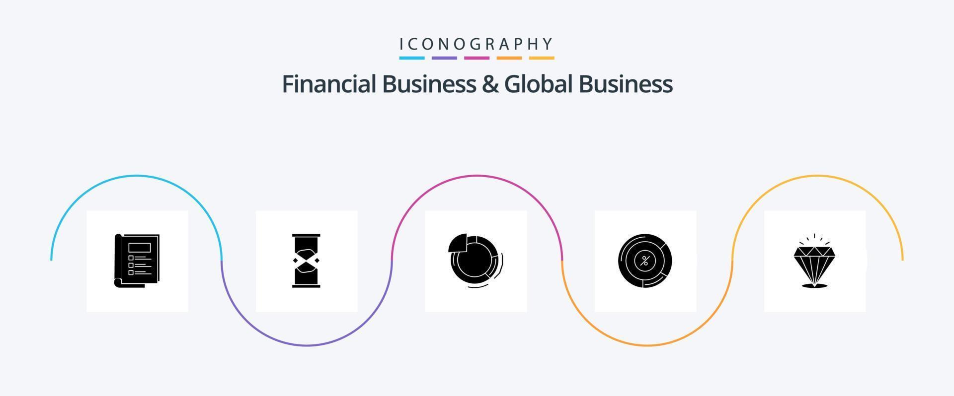 Financial Business And Global Business Glyph 5 Icon Pack Including diamound. chart. sand. persentage. chart vector