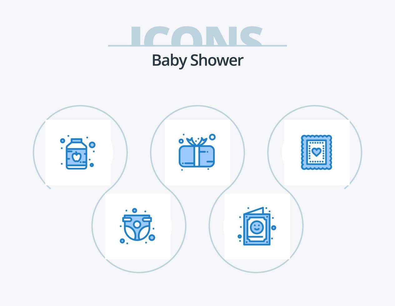 baby shower blue icon pack 5 diseño de iconos. regalo. niño. invitación. bebé. conservas vector