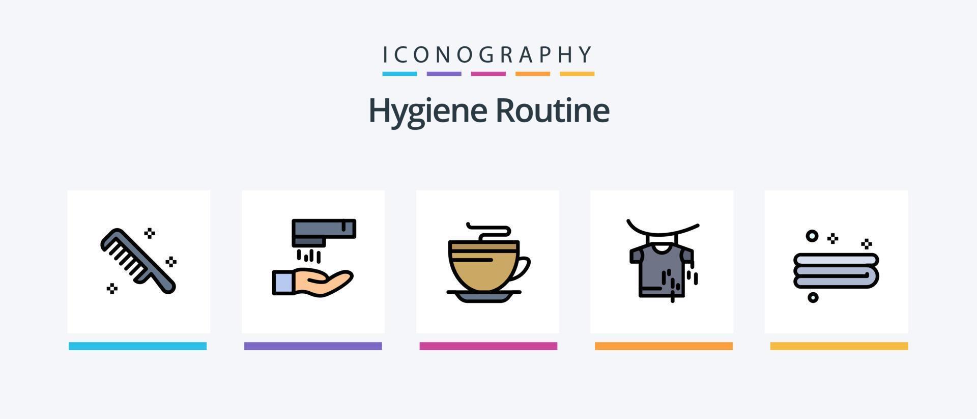 la línea de rutina de higiene llenó el paquete de 5 íconos que incluye. ropa. sopa. diseño de iconos creativos vector