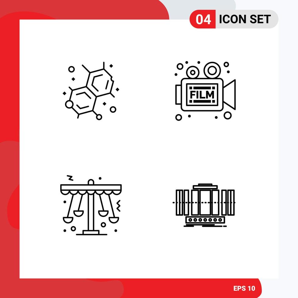 4 símbolos de signos de línea universales de elementos de diseño vectorial editables de cámara oscilante química retro playland vector