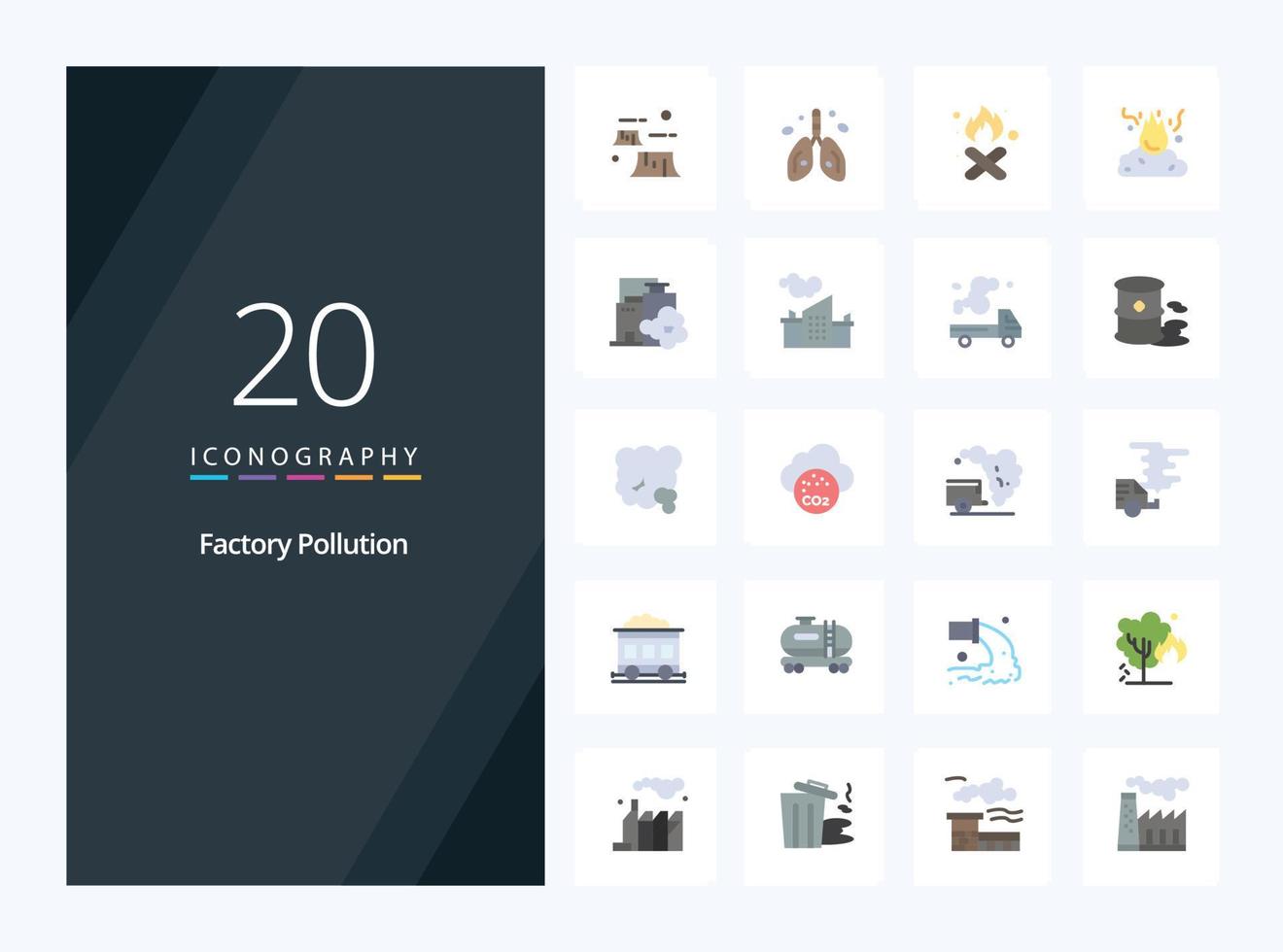 20 Factory Pollution Flat Color icon for presentation vector