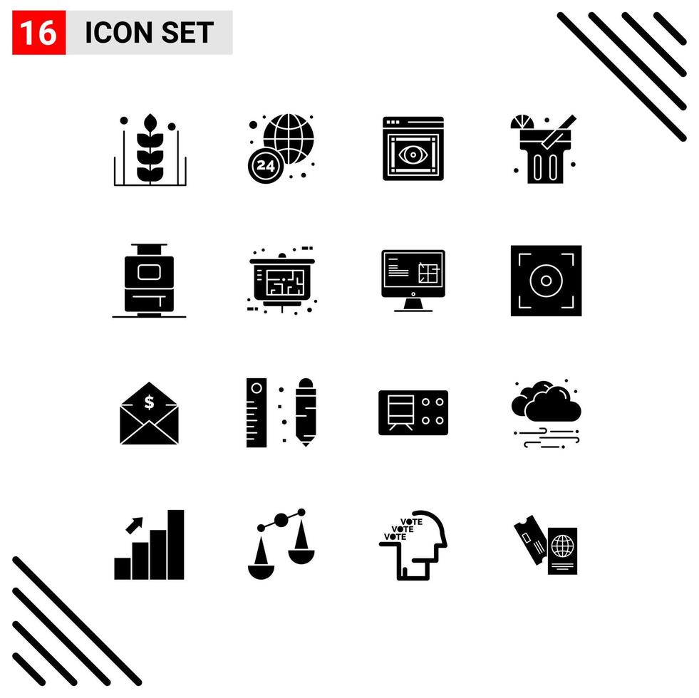 Stock Vector Icon Pack of 16 Line Signs and Symbols for vacation bag eye food lemonade Editable Vector Design Elements