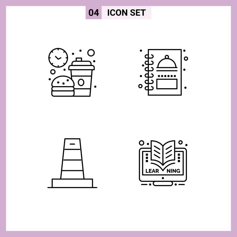 Universal Icon Symbols Group of 4 Modern Filledline Flat Colors of break business lunch menu technology Editable Vector Design Elements