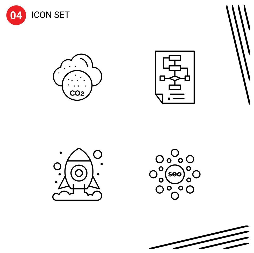 Set of 4 Vector Filledline Flat Colors on Grid for invironmental cosmos industry document space Editable Vector Design Elements