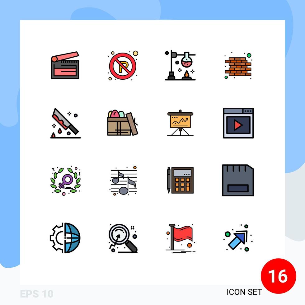Flat Color Filled Line Pack of 16 Universal Symbols of halloween wall sign construction science Editable Creative Vector Design Elements