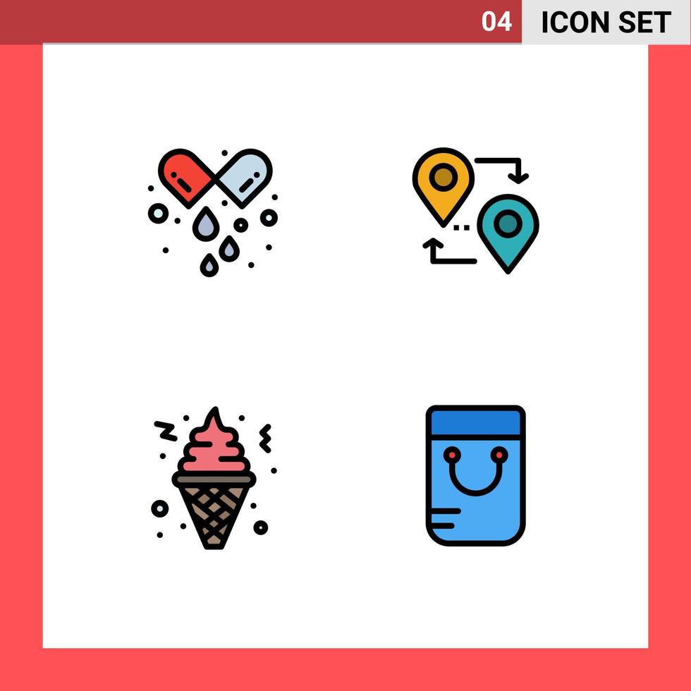 Set of 4 Vector Filledline Flat Colors on Grid for capsule ice cream medicine pointer food Editable Vector Design Elements