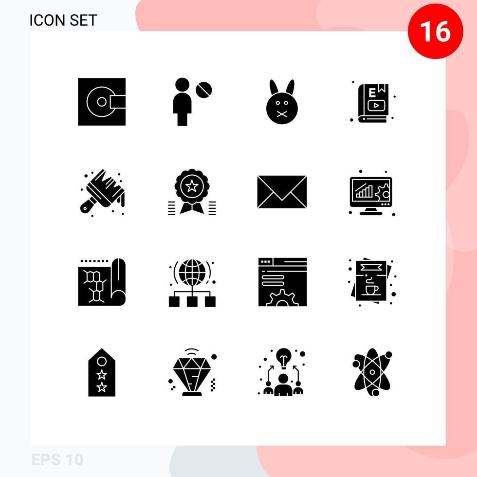 16 signos de glifos sólidos universales símbolos de estudio de artes bynny aprendizaje e aprendizaje elementos de diseño vectorial editables vector