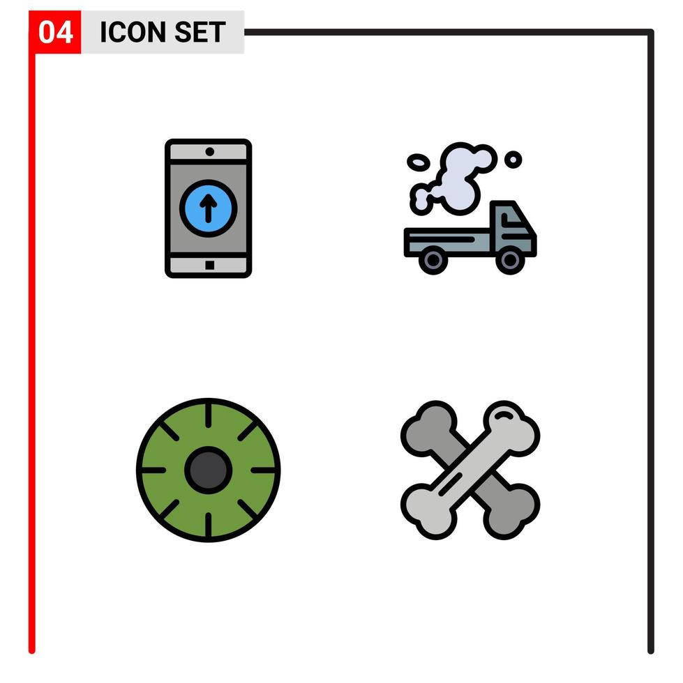 4 User Interface Filledline Flat Color Pack of modern Signs and Symbols of application pollution smartphone truck fresh Editable Vector Design Elements