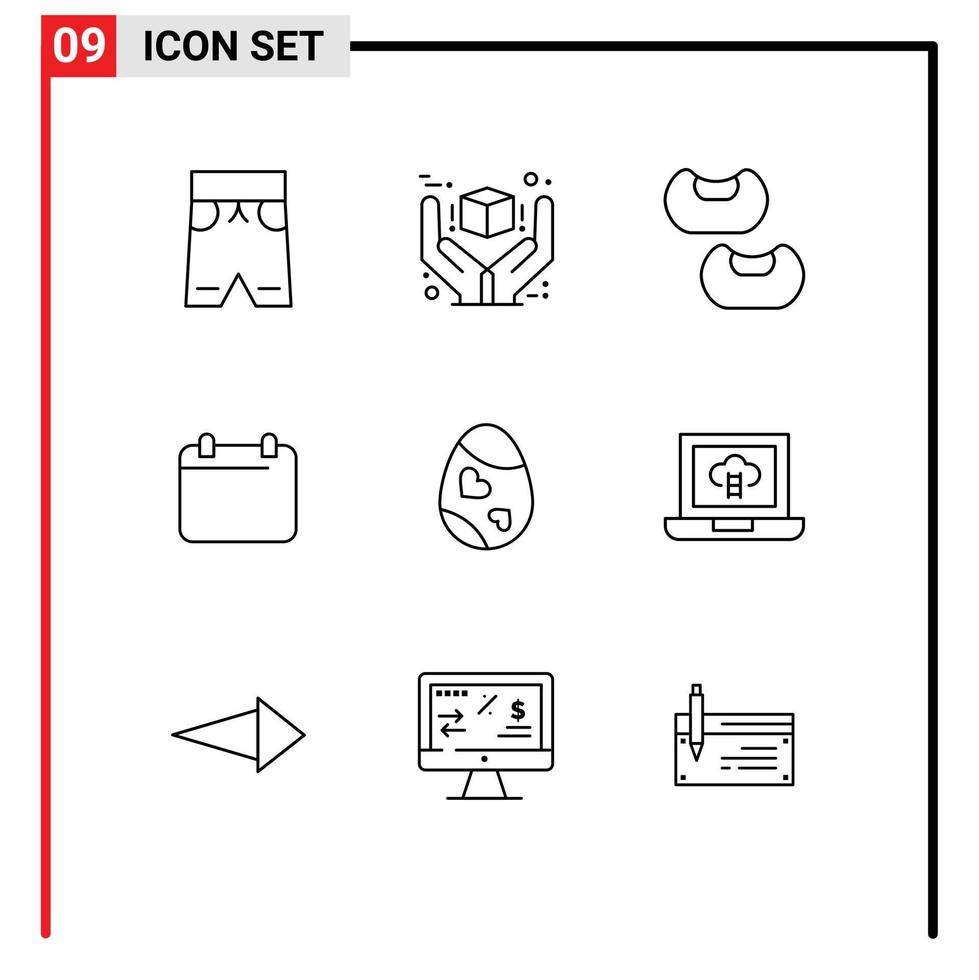 Group of 9 Modern Outlines Set for easter bird product year day Editable Vector Design Elements