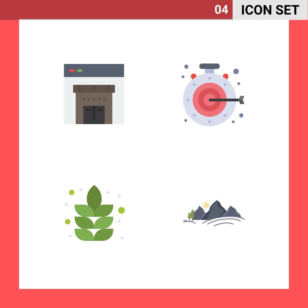 4 Flat Icon concept for Websites Mobile and Apps online plant stopwatch goal landscape Editable Vector Design Elements