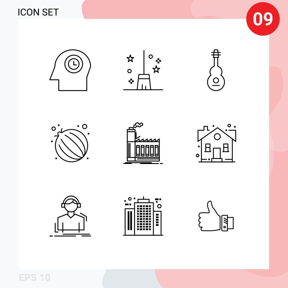 Set of 9 Modern UI Icons Symbols Signs for industry factory instrument vegetable food Editable Vector Design Elements