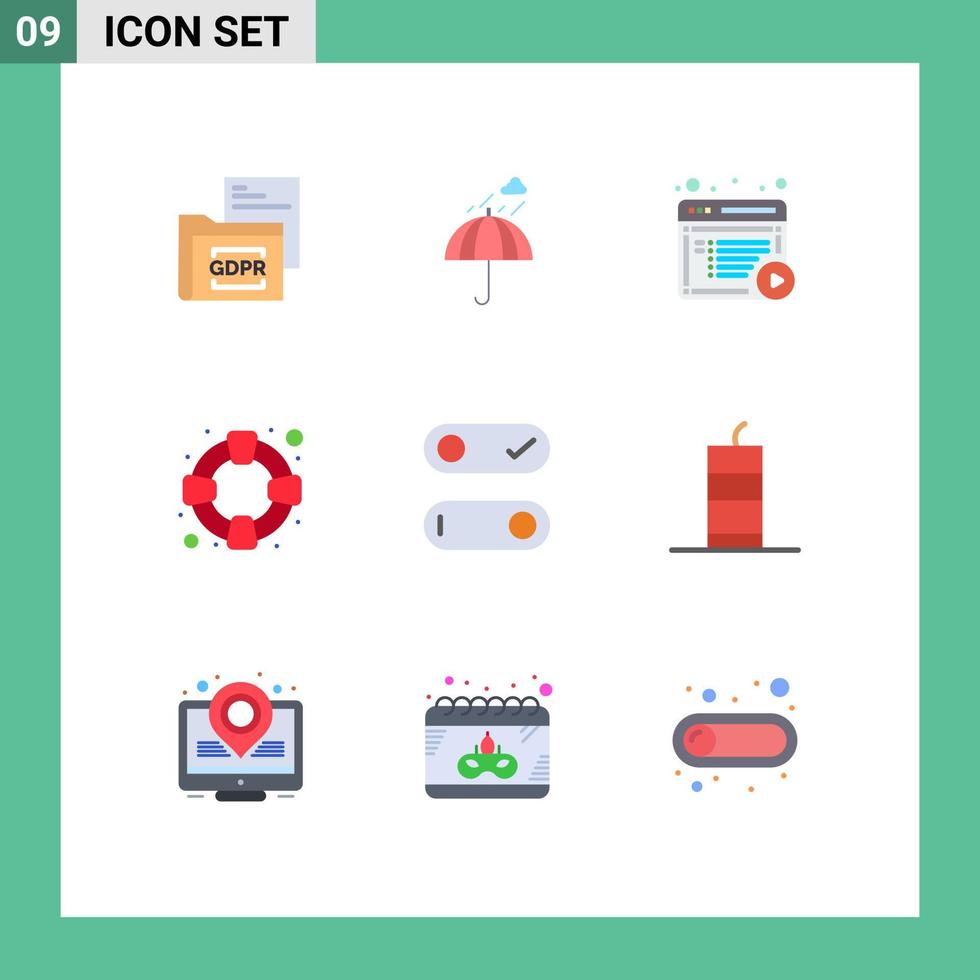 Set of 9 Vector Flat Colors on Grid for control safety safety help documents Editable Vector Design Elements