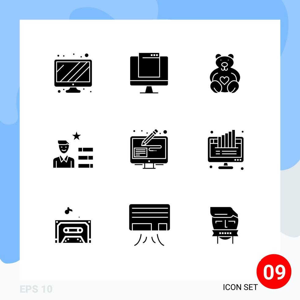 9 User Interface Solid Glyph Pack of modern Signs and Symbols of edit personal hearts magnifier find job Editable Vector Design Elements