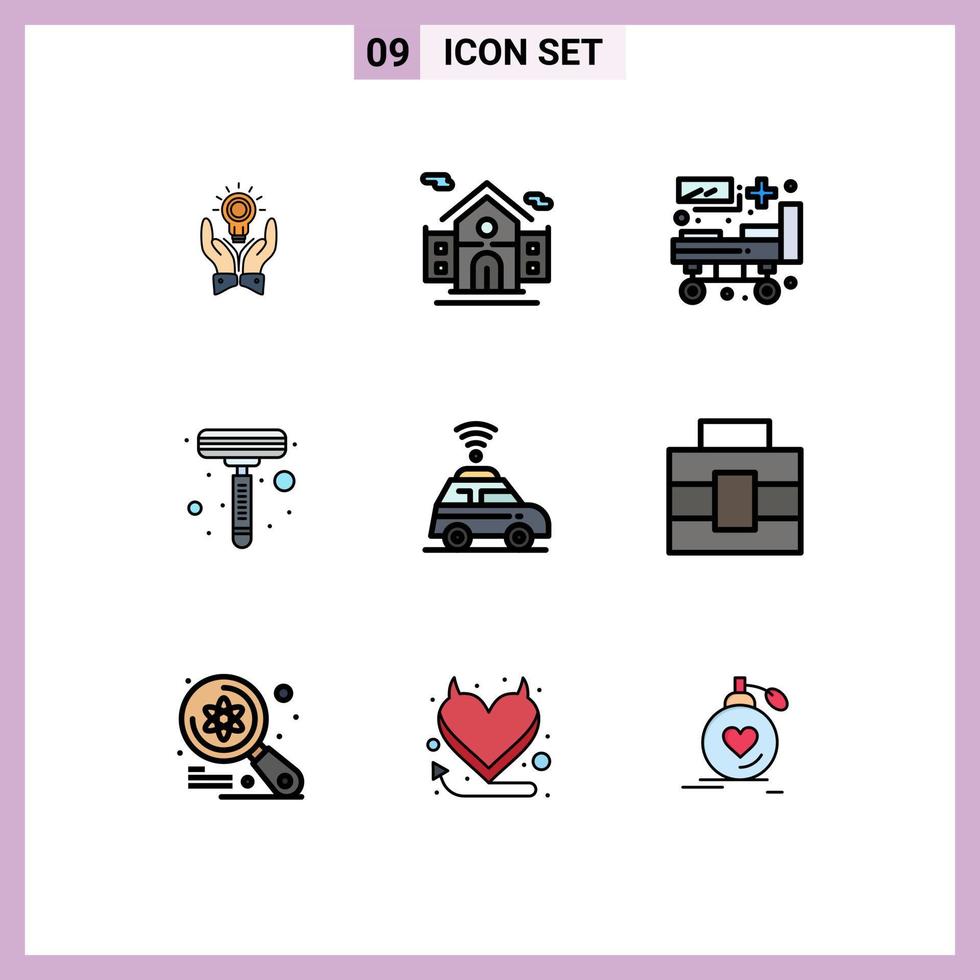 Universal Icon Symbols Group of 9 Modern Filledline Flat Colors of location shaving school shaver patient bed Editable Vector Design Elements