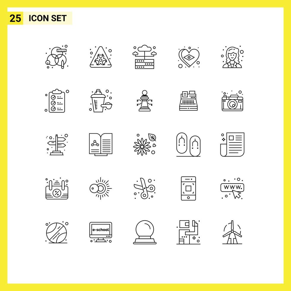 Group of 25 Modern Lines Set for researcher academic hosting love flag Editable Vector Design Elements