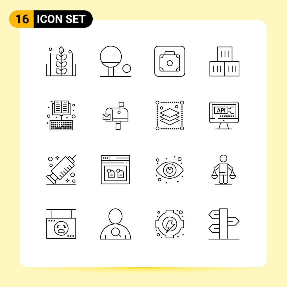 Mobile Interface Outline Set of 16 Pictograms of ebook online lift transportation good Editable Vector Design Elements