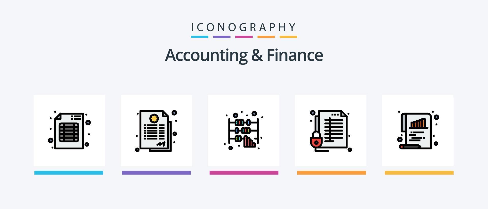 la línea de contabilidad y finanzas llenó el paquete de 5 iconos, incluida la encuesta. barras. documento. crecer. bancario. diseño de iconos creativos vector