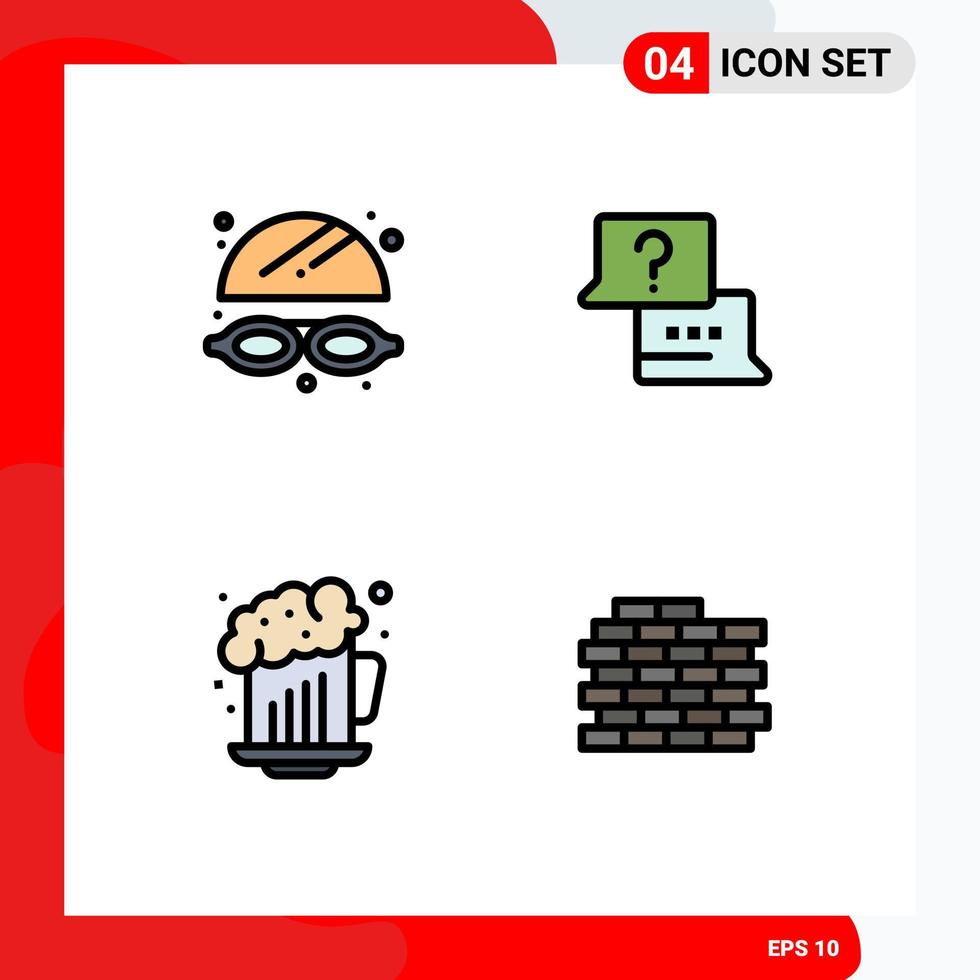 Set of 4 Modern UI Icons Symbols Signs for goggles birthday job chat wall Editable Vector Design Elements