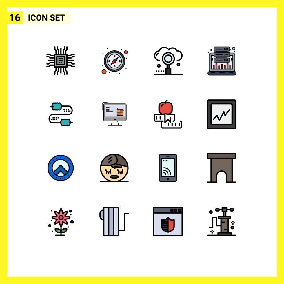 Set of 16 Modern UI Icons Symbols Signs for cable statistic engine hosting analysis Editable Creative Vector Design Elements