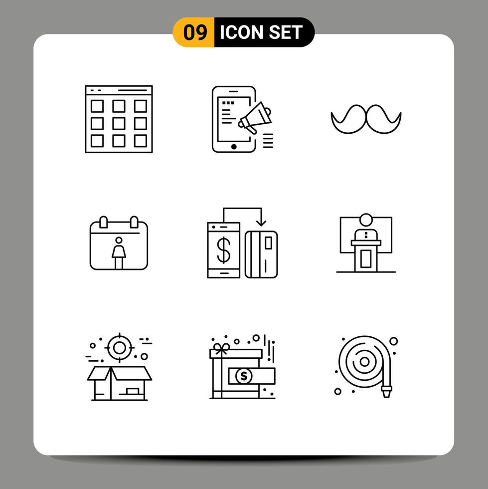 9 Outline concept for Websites Mobile and Apps digital female mobile advertising calendar male Editable Vector Design Elements