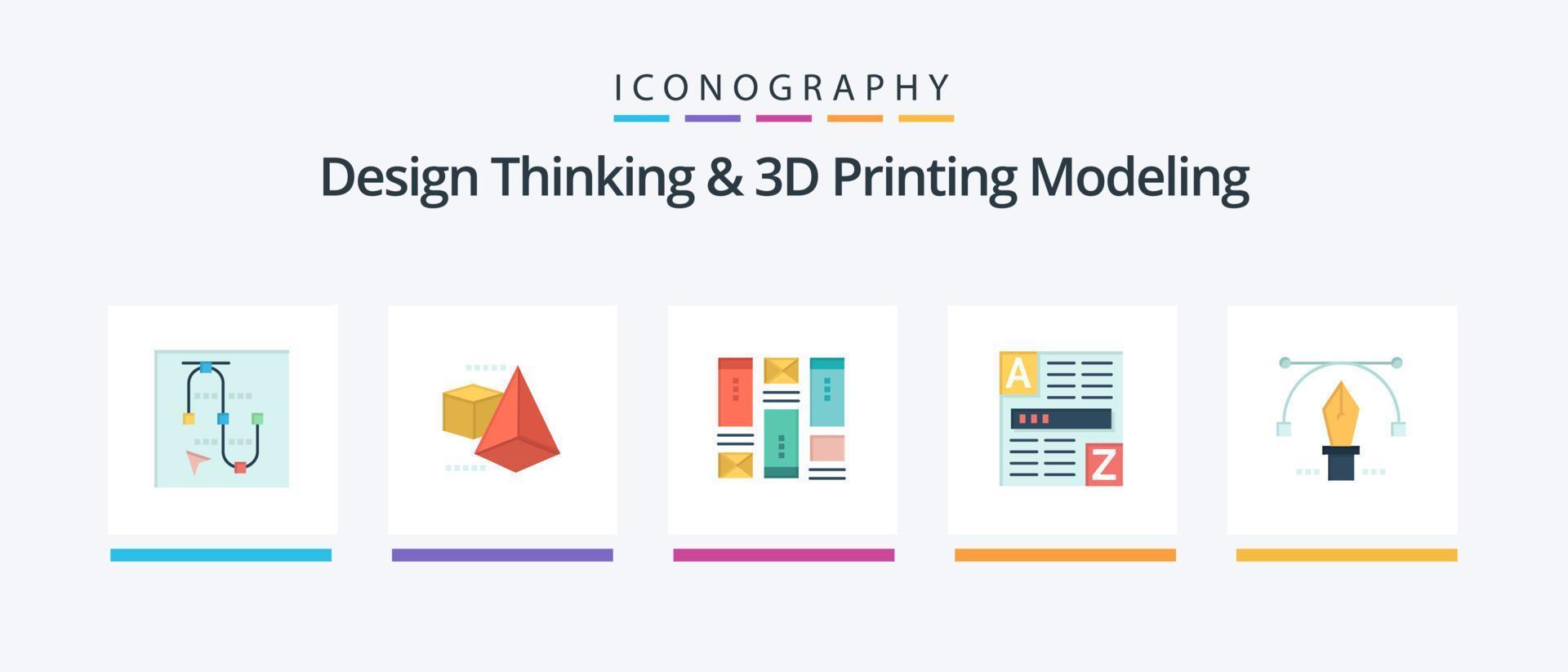 Design Thinking And D Printing Modeling Flat 5 Icon Pack Including pencil. internet. wireframing. code. browser. Creative Icons Design vector
