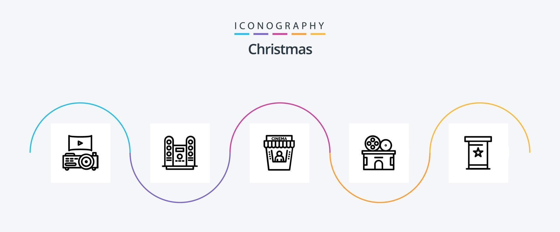 paquete de iconos de la línea navideña 5 que incluye podio. conferencia. película. boleto. entretenimiento vector