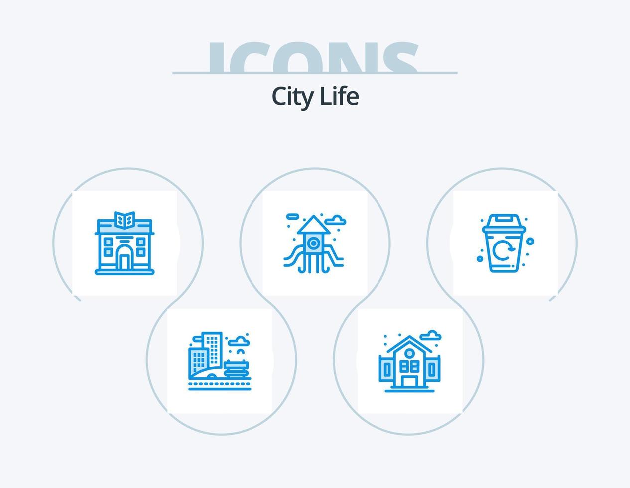 City Life Blue Icon Pack 5 Icon Design. . garbage. life. life. play ground vector