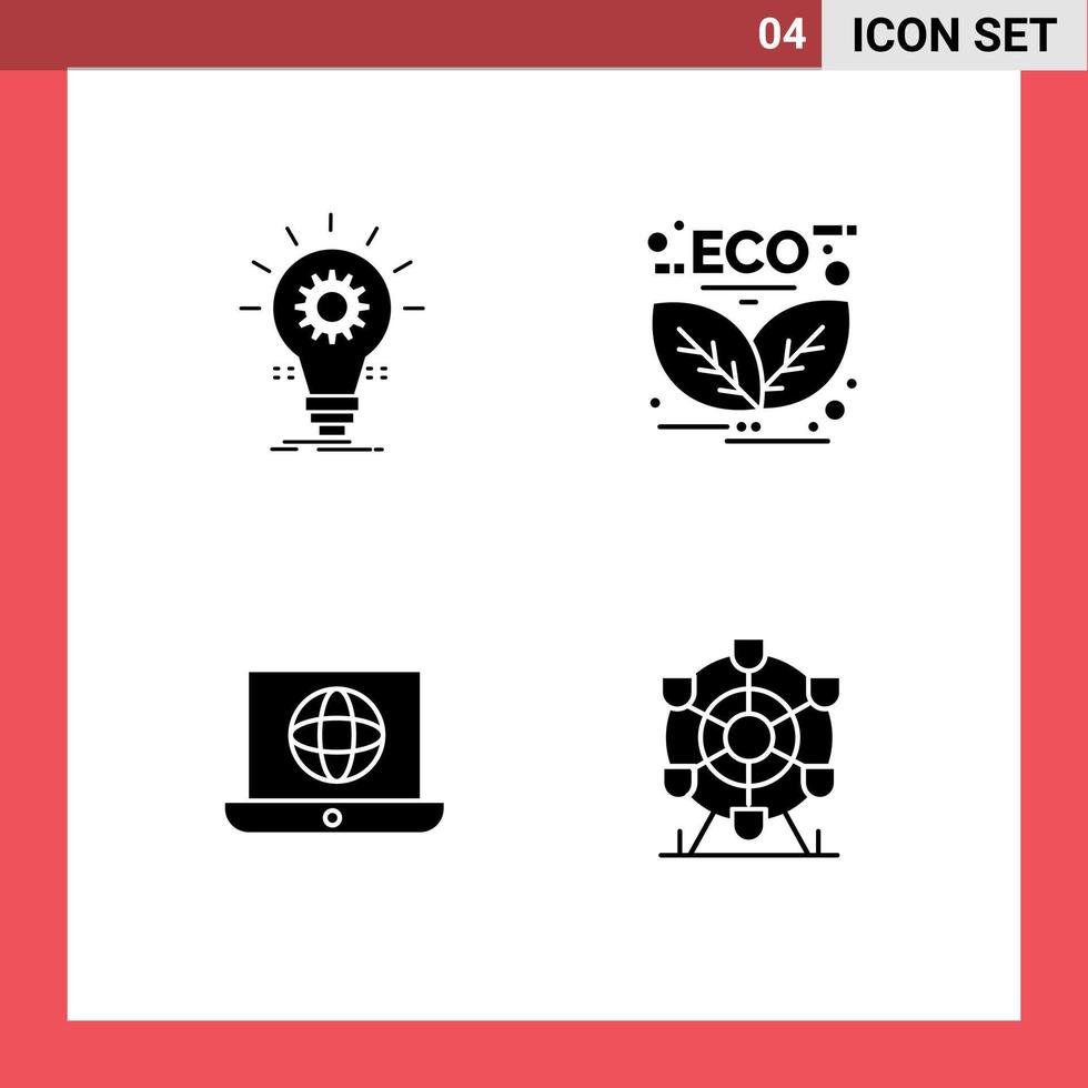 Set of 4 Modern UI Icons Symbols Signs for bulb leaf innovation energy world Editable Vector Design Elements