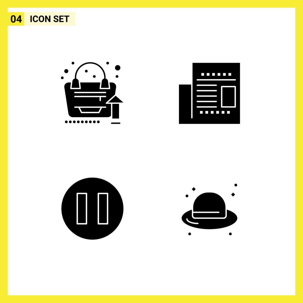 4 Thematic Vector Solid Glyphs and Editable Symbols of grow up pause growth office fashion Editable Vector Design Elements