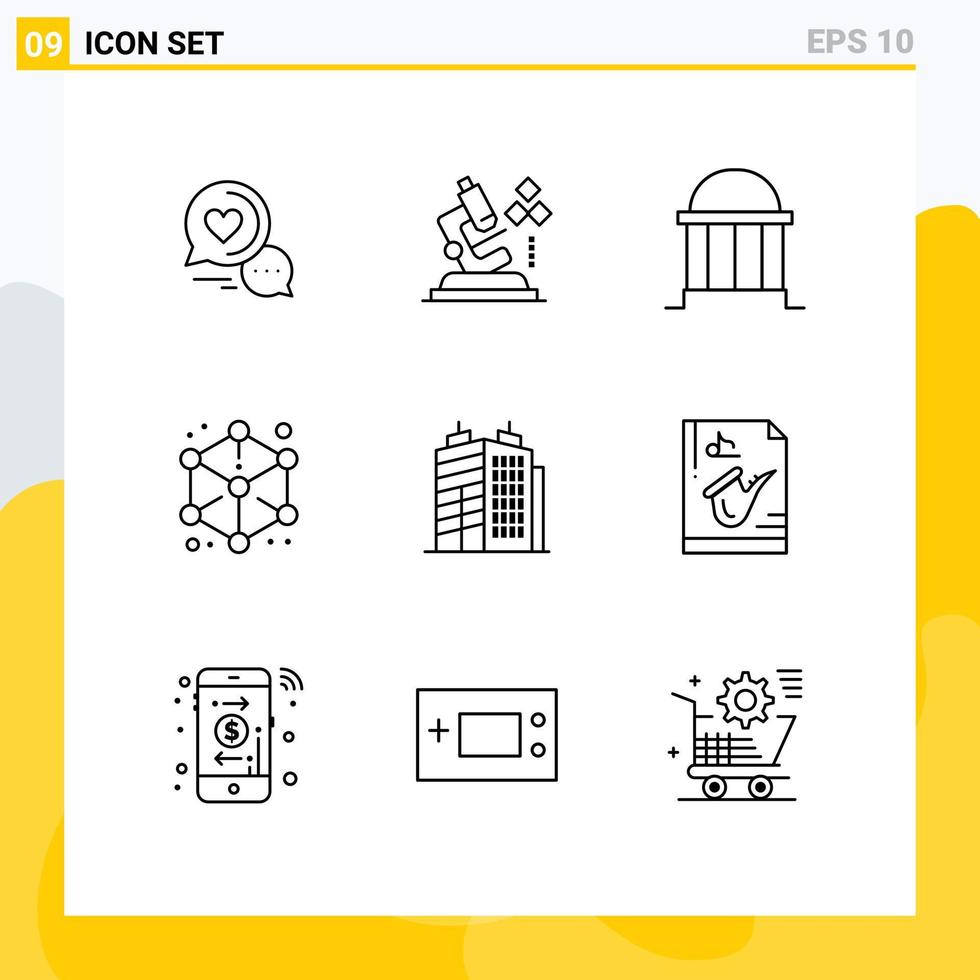 Outline Pack of 9 Universal Symbols of design modeling medical cube column Editable Vector Design Elements