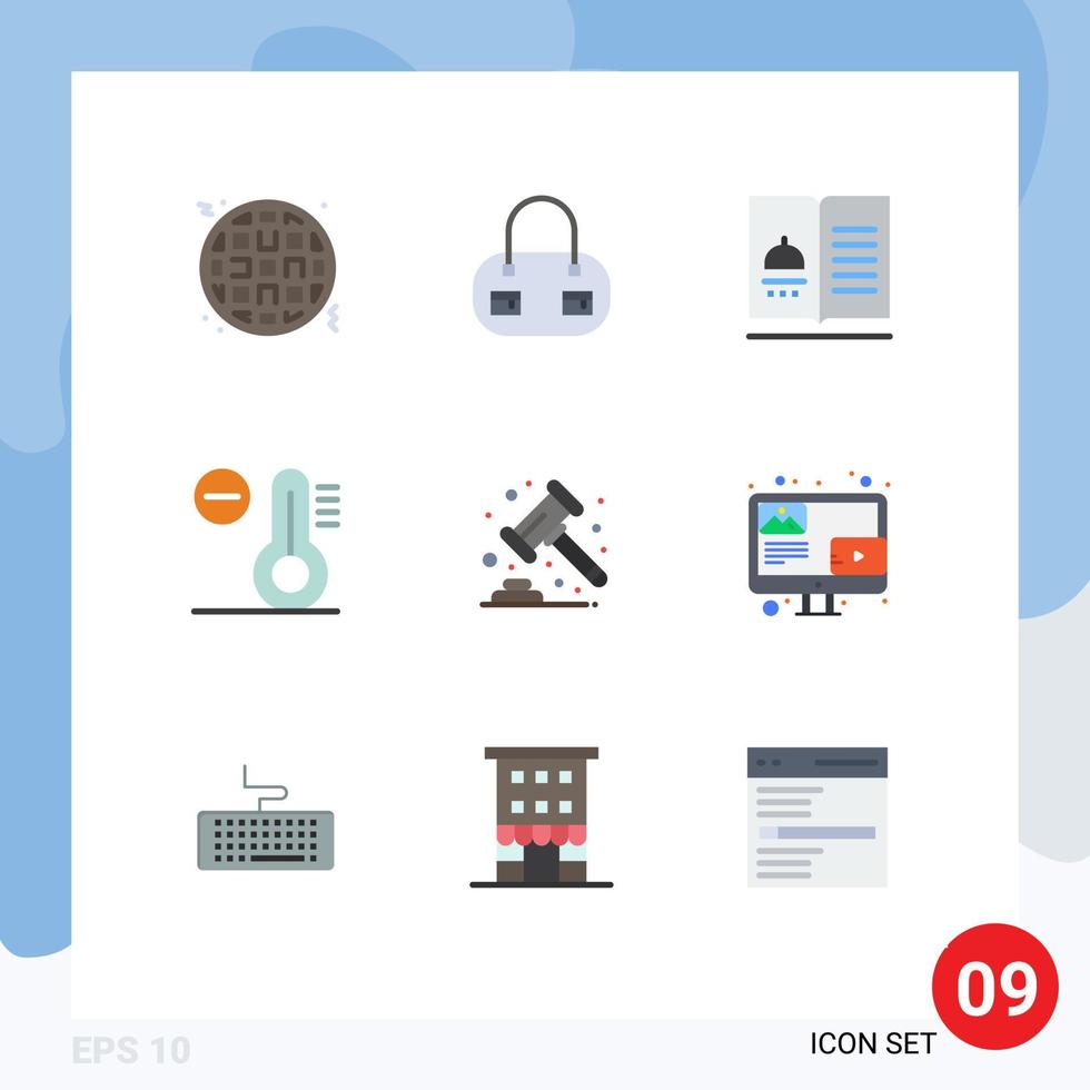 9 Universal Flat Color Signs Symbols of blog law recipes gavel temperature Editable Vector Design Elements