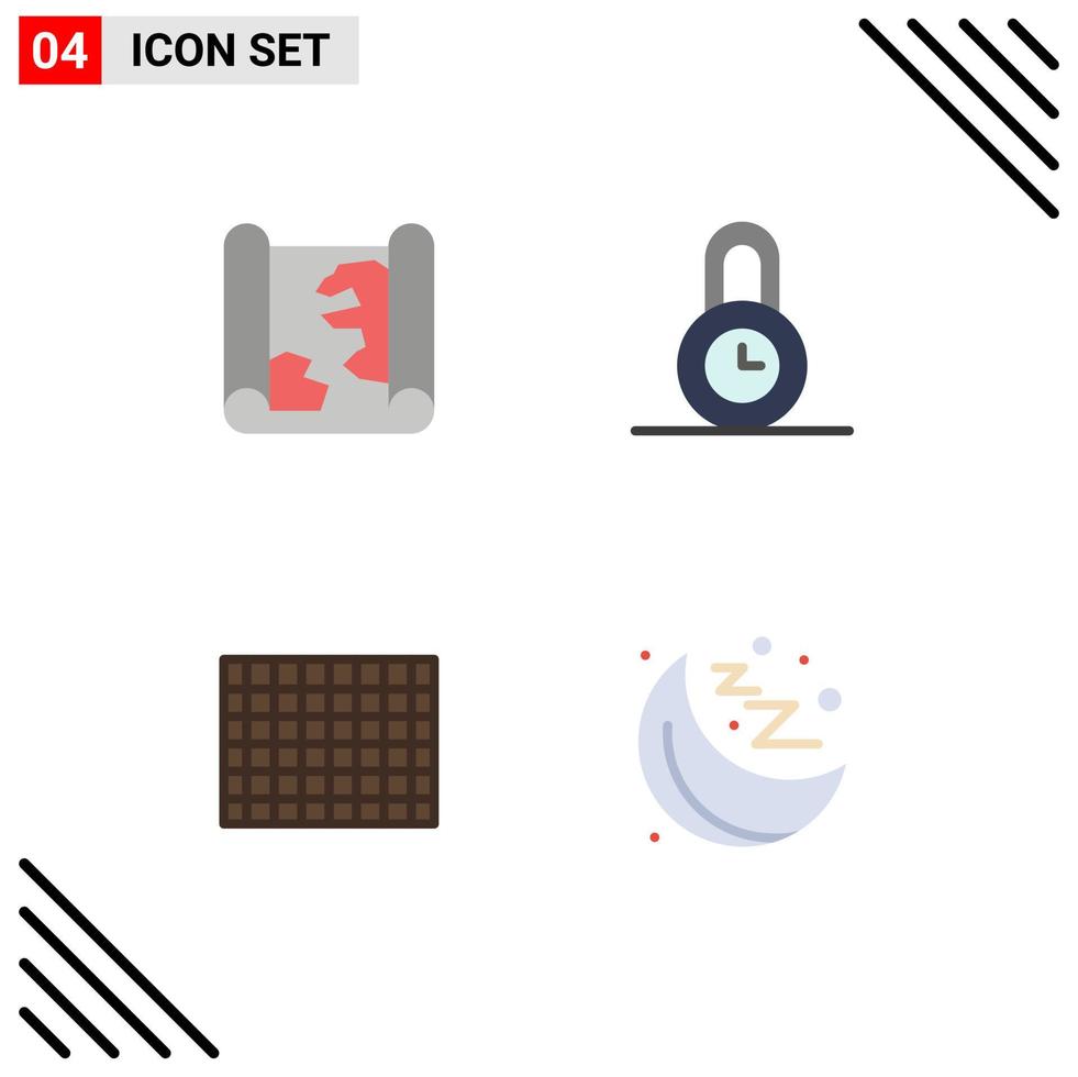 grupo de 4 iconos planos, signos y símbolos para la ubicación, punto de comida, tiempo, salud, elementos de diseño vectorial editables vector
