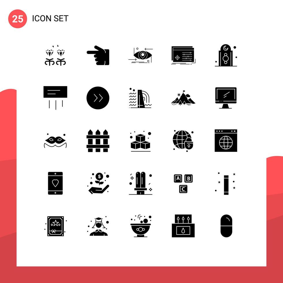 Modern Set of 25 Solid Glyphs Pictograph of software processing advanced object technology Editable Vector Design Elements