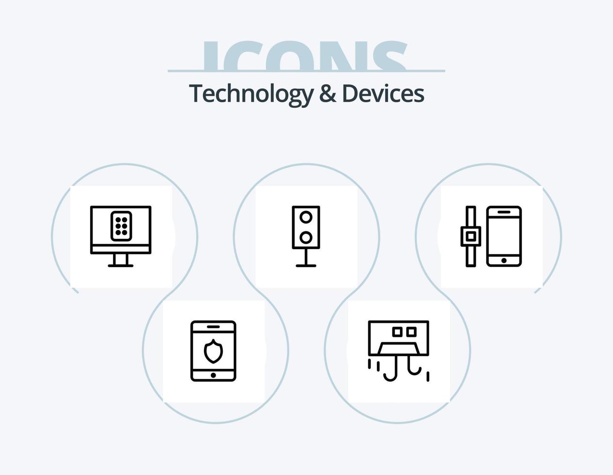 paquete de iconos de línea de dispositivos 5 diseño de iconos. música. dispositivos. productos tecnología. productos vector