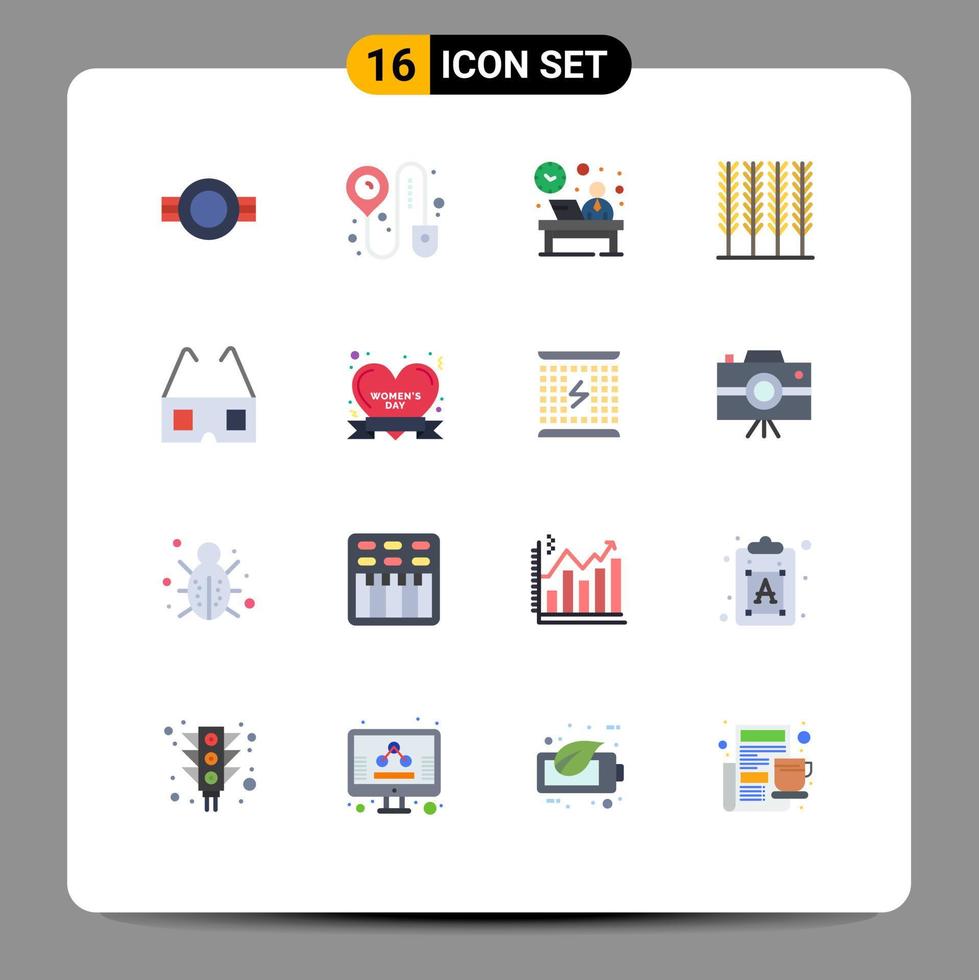 Set of 16 Modern UI Icons Symbols Signs for glasses wheat desk food reception Editable Pack of Creative Vector Design Elements