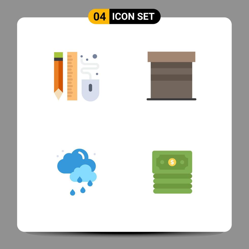 Pictogram Set of 4 Simple Flat Icons of drawing cloud pencil buildings weather Editable Vector Design Elements