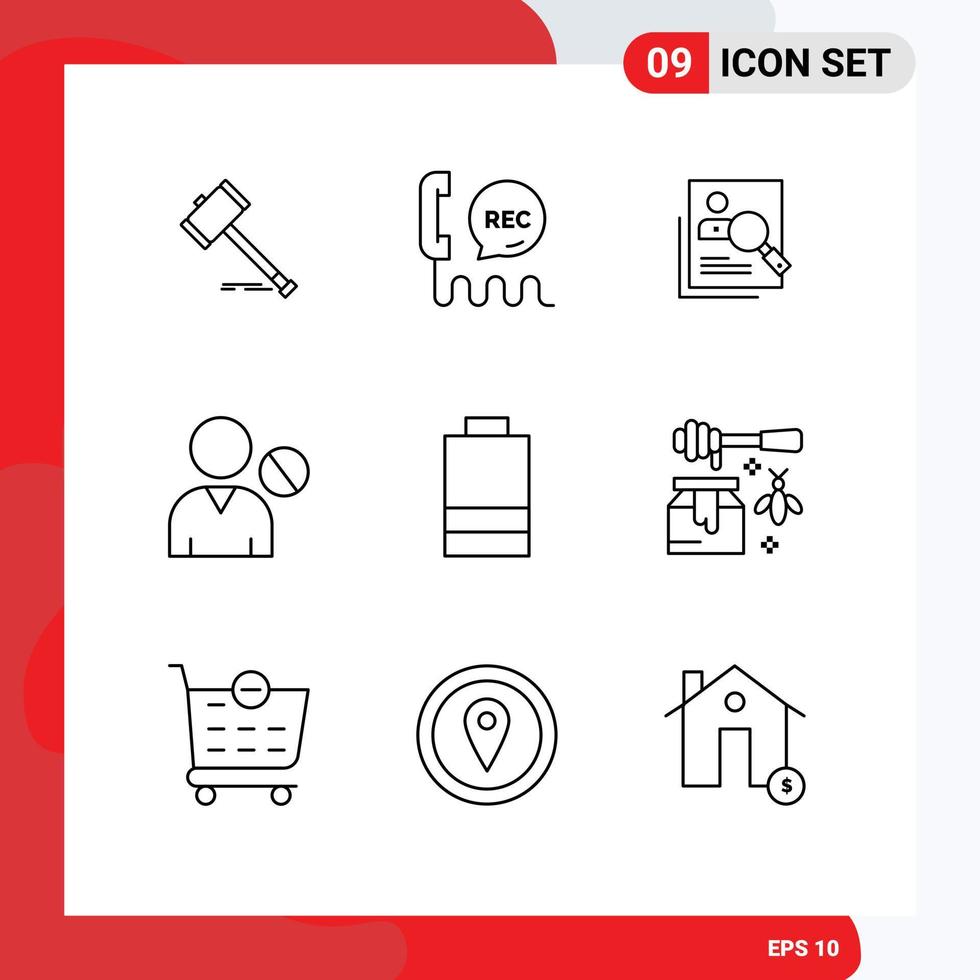 Group of 9 Modern Outlines Set for resources hunting center human employee Editable Vector Design Elements