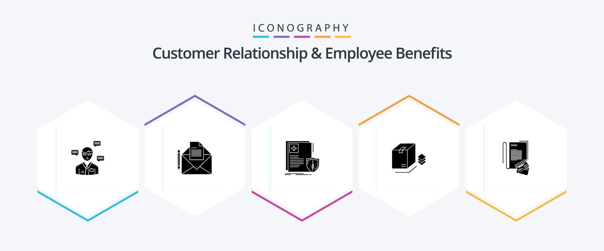 Customer Relationship And Employee Benefits 25 Glyph icon pack including bundle. surprize. letter. box. medical vector
