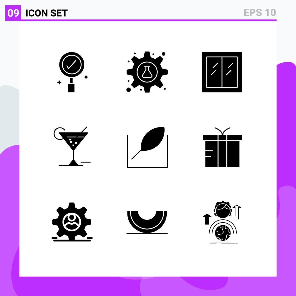 Set of 9 Modern UI Icons Symbols Signs for green hotel glass drink glass Editable Vector Design Elements