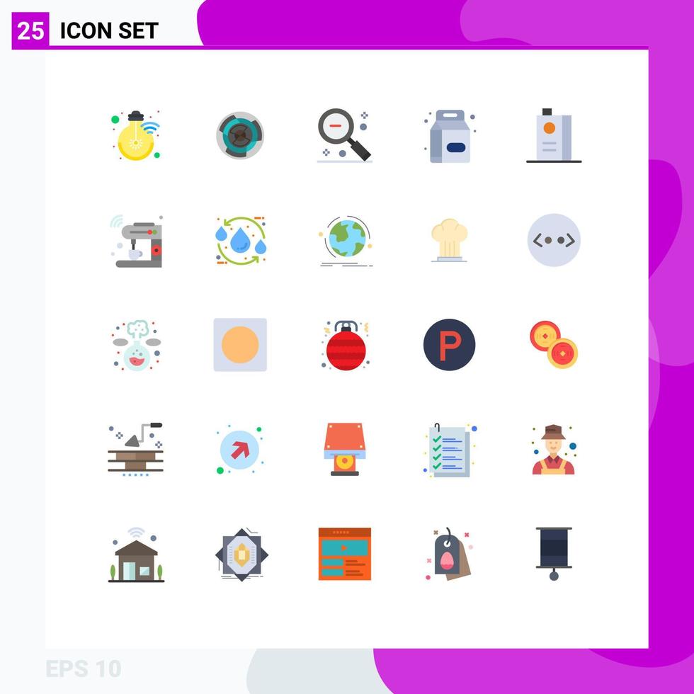 25 User Interface Flat Color Pack of modern Signs and Symbols of beverage search concept out magnifier Editable Vector Design Elements
