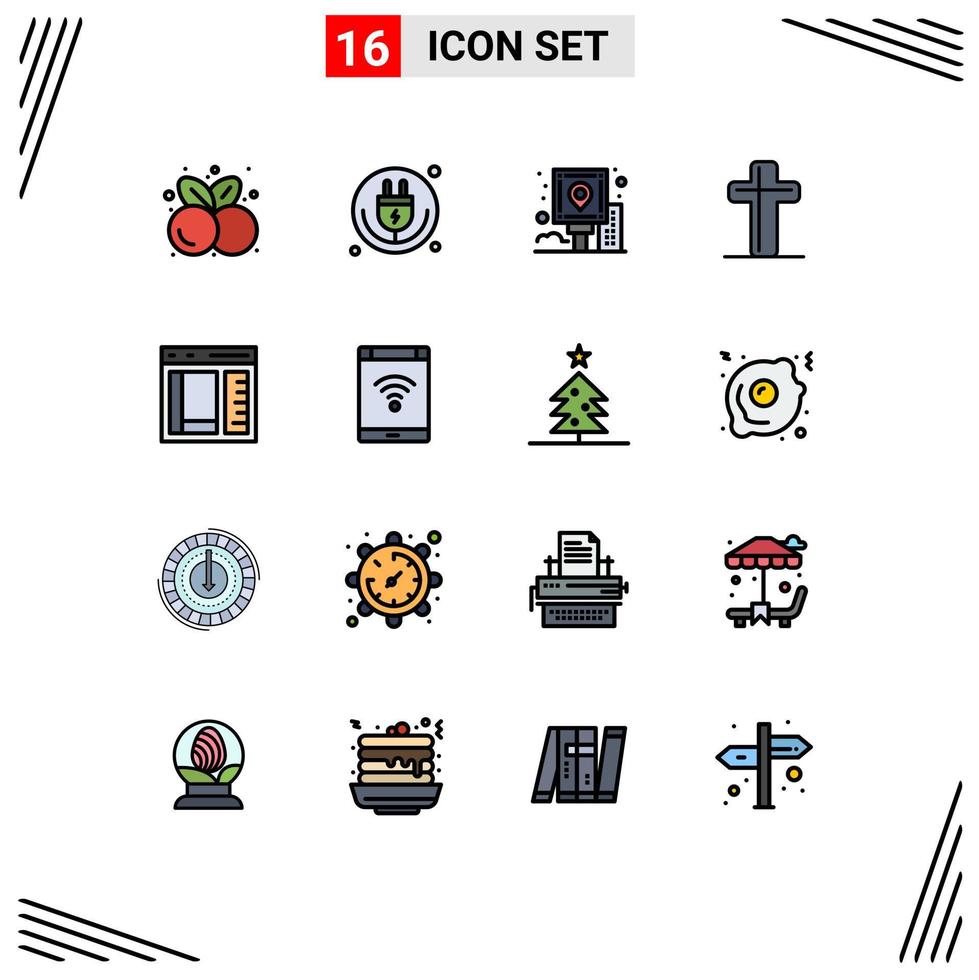 Mobile Interface Flat Color Filled Line Set of 16 Pictograms of cross celebration iot route navigation Editable Creative Vector Design Elements