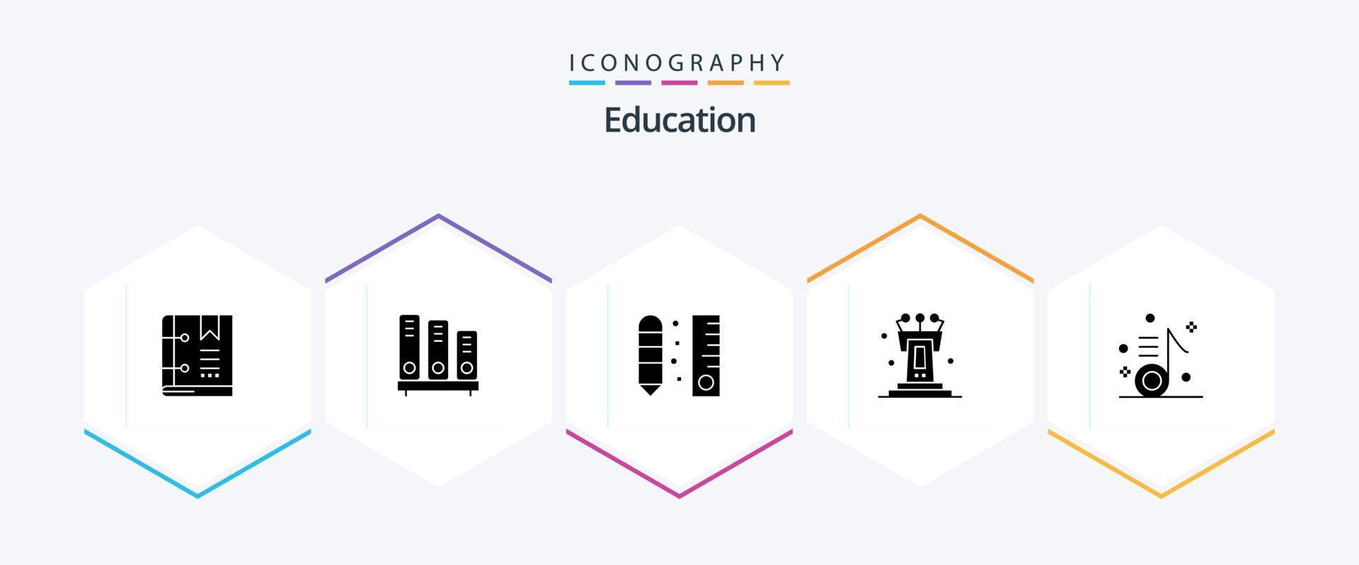 Education 25 Glyph icon pack including speech. pedestal. school. scale. pencil vector