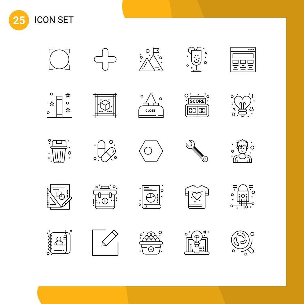 Group of 25 Lines Signs and Symbols for graphic design design business party alcohol Editable Vector Design Elements