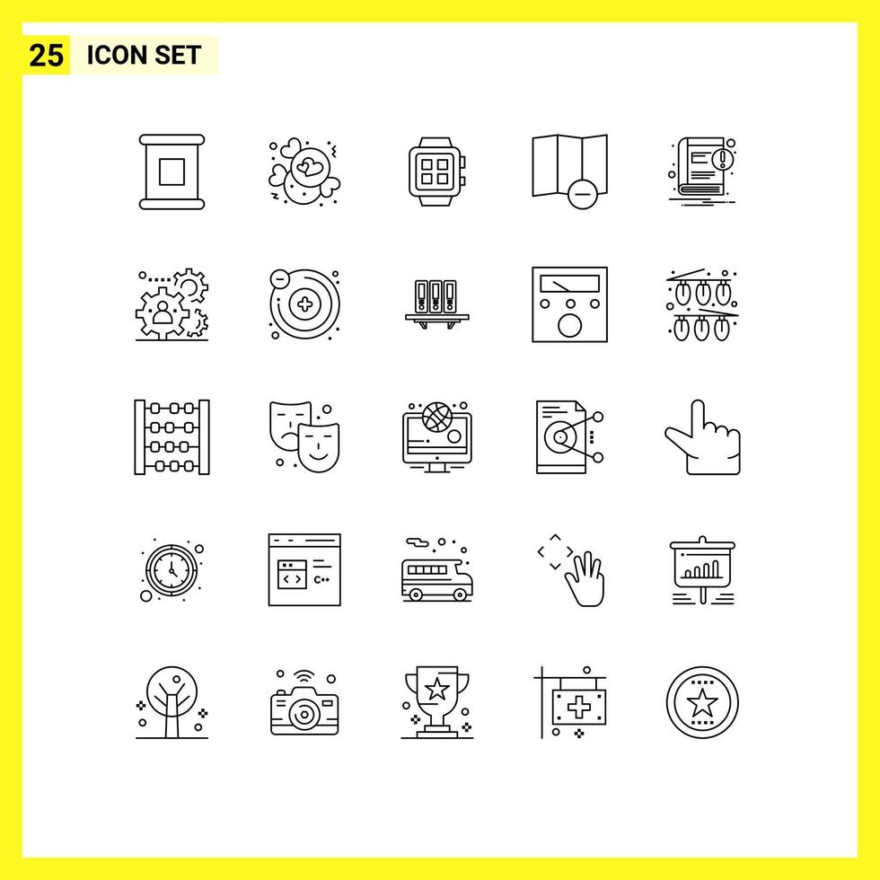 25 User Interface Line Pack of modern Signs and Symbols of notification ebook home book delete Editable Vector Design Elements