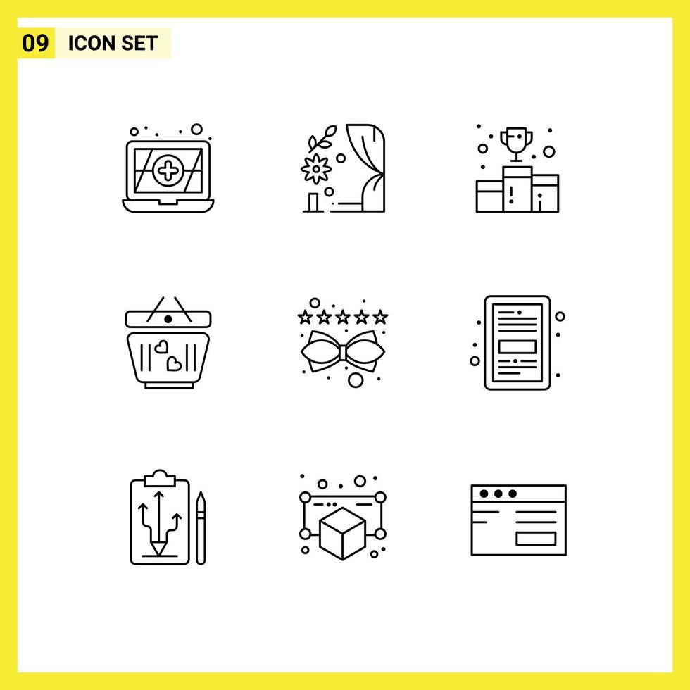 9 User Interface Outline Pack of modern Signs and Symbols of rating management medal content heart Editable Vector Design Elements