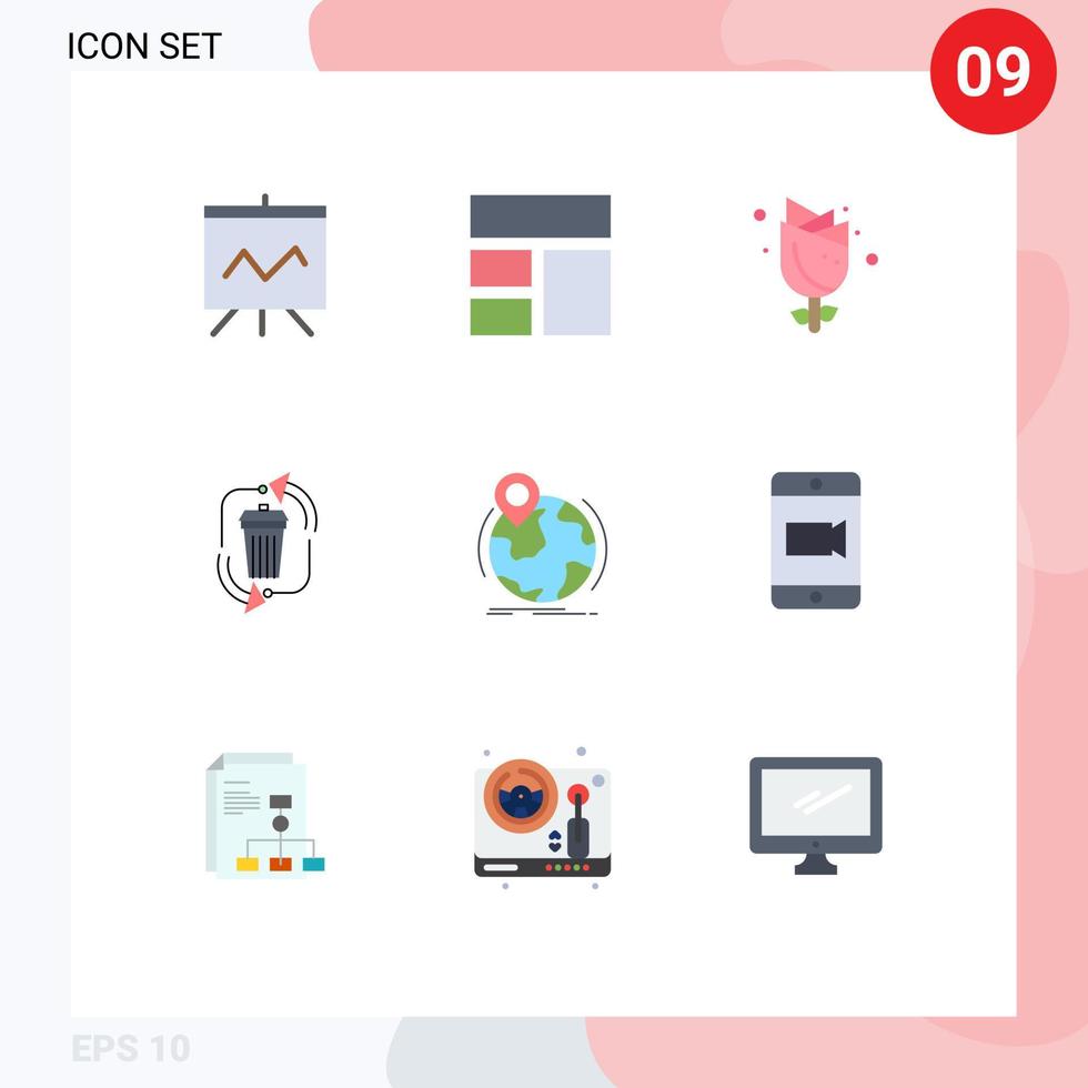 Modern Set of 9 Flat Colors and symbols such as globe recycle easter management disposal Editable Vector Design Elements